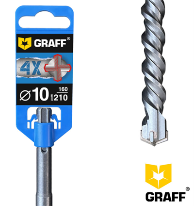 Бур сверло по бетону 10х160х210 мм SDS-plus 4-х кромочное GRAFF