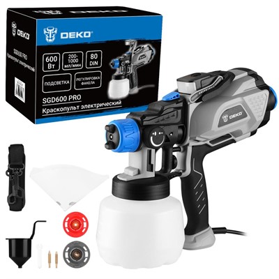 Краскопульт электрический DEKO SGD600 PRO (600Вт, 1200 мл, 80 DIN, сопла 1, 1.8, 2,5 мм)
