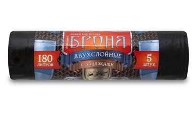 Мешки для мусора с завязками, 180 л, 5 шт, "БРОНЯ", черные, РОМАШКА (55 мкм, 90x110 см)