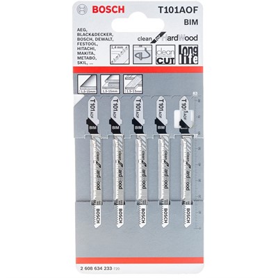 Пилка лобзиковая по дереву/ламинату 83 мм T101AOF (5 шт.) BOSCH (криволинейный, чистый)