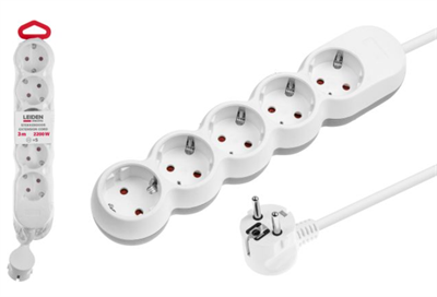 Удлинитель электрический 3 м (5 роз., 2,2кВт, с/з, ПВС 3х0,75) LEIDEN ELECTRIC