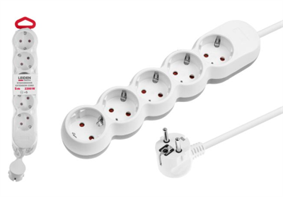 Удлинитель 5 м (5 роз., 2,2кВт, с/з, ПВС 3х0,75) LEIDEN ELECTRIC