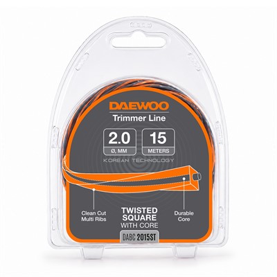 Леска для триммера (2,0 мм, 15 м, витой квадрат) DAEWOO