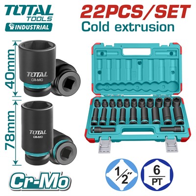 Набор ударных головок 1/2 " TOTAL (22 предмета) - фото 206573