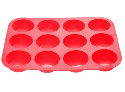 Форма для выпечки, силиконовая, прямоугольная на 12 кексов, 33х25х3 см, красная, PERFECTO LINEA