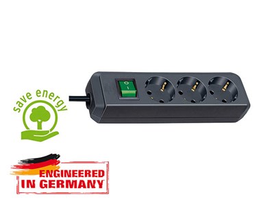 Удлинитель 1.5 м (3 роз., 3.3 кВт, с/з, выкл., ПВС) черный Brennenstuhl Eco-Line (провод 3х1,5 мм2; сила тока 16А; с/з)