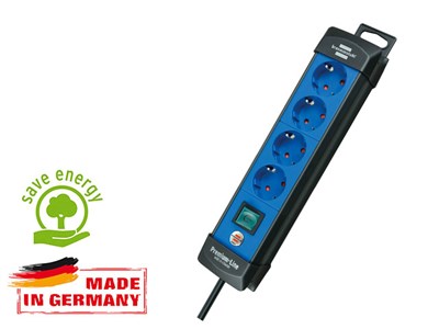 Удлинитель 1.8 м (4 роз., 3.3 кВт, с/з, выкл., ПВС) черный/синий, Brennenstuhl Premium-Line (провод 3х1,5 мм2; сила тока 16А; с/з)