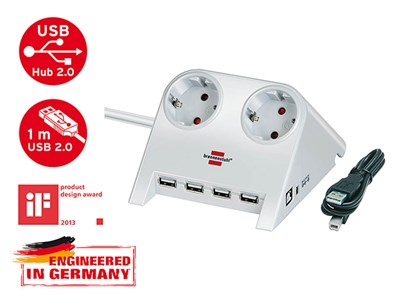 Удлинитель настольный 1.8 м (2 роз., 4 USB порта, 3.3 кВт, с/з, ПВС) Brennenstuhl Desktop-Power-Plus (белый, провод 3х1,5 мм2; сила тока 16А; с/з)