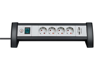 Удлинитель настол. 1.8м (4 роз., 2 USB порта, 3.3кВт, с/з, ПВС) Brennenstuhl Premium-Line (чер./свет.-серый, провод 3х1,5мм2; сила тока 16А; с/з) - фото 31918