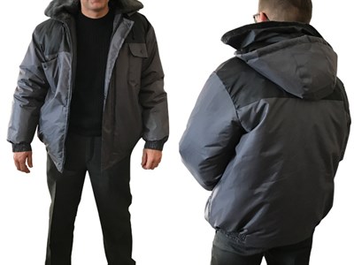 Куртка утепленная с капюшоном "Универсал" все размеры (серо-черная, ткань "Оксфорд")