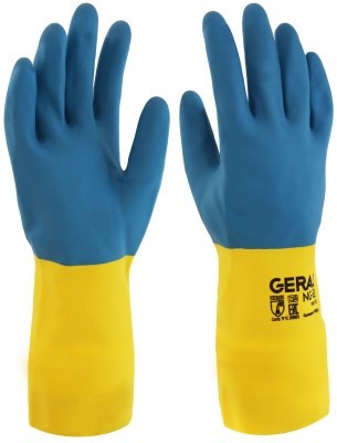 Перчатки технические латекс/неопрен, КЩС тип 2, размер 10, желто-синие GERAL (пара)