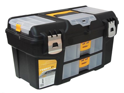 Ящик для инструмента пластмассовый ГЕФЕСТ 53х27,5х29 см (21") мет. замки, с 2 консолями и коробками