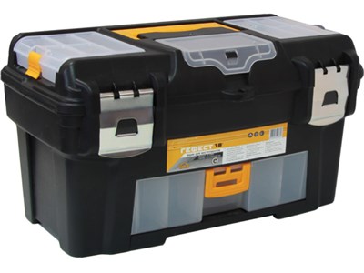 Ящик для инструмента пластмассовый ГЕФЕСТ 43х23,5х25 см (18") мет. замки, с консолью и коробками