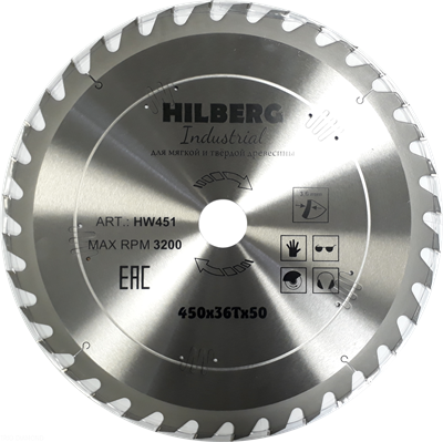 Диск пильный по дереву Hilberg Industrial 450*50 мм, 36Т зубов