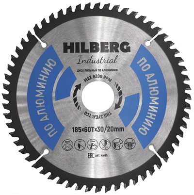 Диск пильный по алюминию Hilberg Industrial 185*30/20 мм, 60Т зубов