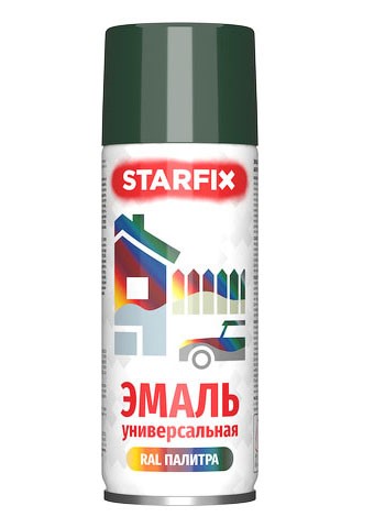 Краска-эмаль аэроз. универсальная зеленый темный  глянец STARFIX 520мл (6009)