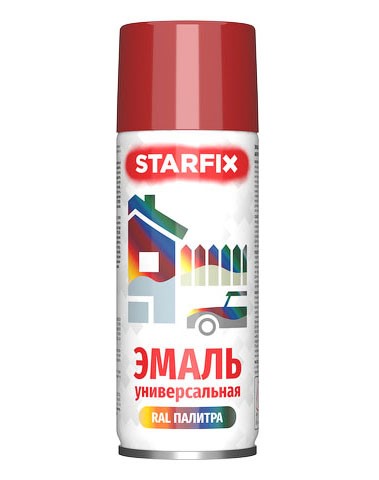 Краска-эмаль аэроз. универсальнаякрасный глянец STARFIX 520мл (3002)