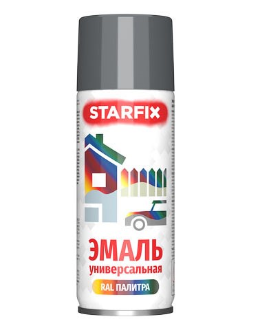 Краска-эмаль аэроз. универсальная серый глянец STARFIX 520мл (7024) 