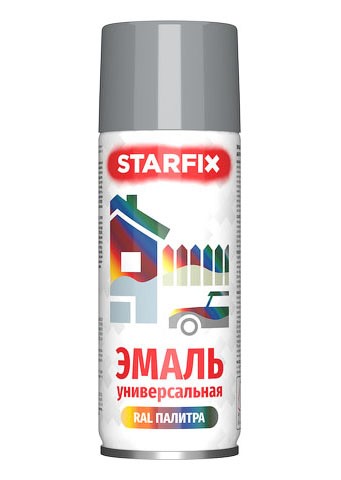 Краска-эмаль аэроз. универсальная серый светлый глянец STARFIX 520мл (7046) 