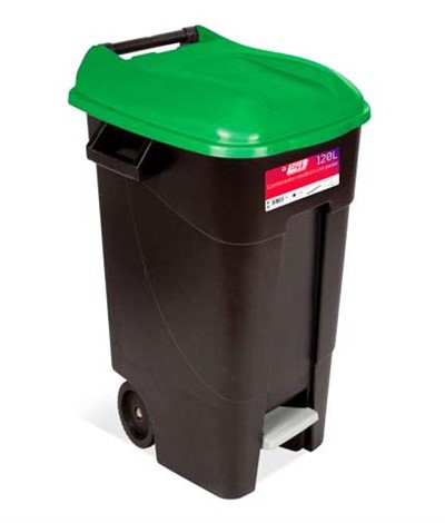 Контейнер для мусора пластик. 120 л., с педалью (зеленая крышка), TAYG