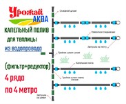 Капельный полив из водопровода для теплицы 4 ряда по 4 метра УРОЖАЙ АКВА