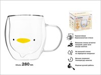 Кружка стеклянная с двойными стенками, 280 мл, серия Funny animals, PERFECTO LINEA (Стеклянная кружка ручной работы из боросиликатного стекла)