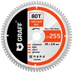 Пильный диск по ламинату и дереву 255x2.0/2.8x30/25.4/20 x80T Expert GRAFF