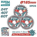 Диски пильные по дереву D 165х20 24T/40T/60T TOTAL (3шт)