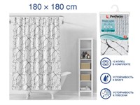 Шторка для ванной (12 колец в комплекте), 180x180 см, Secret, белый мрамор, PERFECTO LINEA