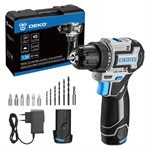 Дрель-шуруповерт аккумуляторная бесщеточная компактная DEKO Sharker 12V PRO в кейсе + оснастка 13 шт