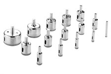 Алмазные коронки по стеклу и керамике DEKO 6-50 мм (набор 15 шт.)