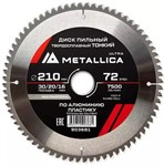 Диск пильный по алюминию 210x30/20/16x72Z 2.2 мм утонченный METALLICA Ultra