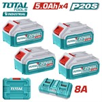 Аккумулятор 20В, 5 А/ч 4 шт с зарядным устройством (в кейсе) TOTAL