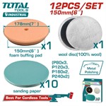 Набор для полировки и шлифовки 150мм (шесть, поролон, P80, P120, P180, P240) TOTAL