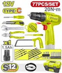 Дрель-шуруповерт с набором инструмента DYLLU DTDT4B77 (77 предметов)