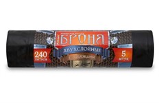 Мешки для мусора с завязками, 120 л, 5 шт, "БРОНЯ", черные, РОМАШКА (55 мкм, 70x110 см)