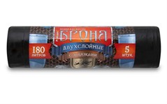 Мешки для мусора с завязками, 180 л, 5 шт, "БРОНЯ", черные, РОМАШКА (55 мкм, 90x110 см)