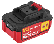 Аккумулятор WORTEX CBL 1840-1, 18.0 В, 4.0 А/ч, Li-Ion ONE FOR ALL (18.0 В, 4.0 А/ч, индикатор заряда, обрезиненный корпус)